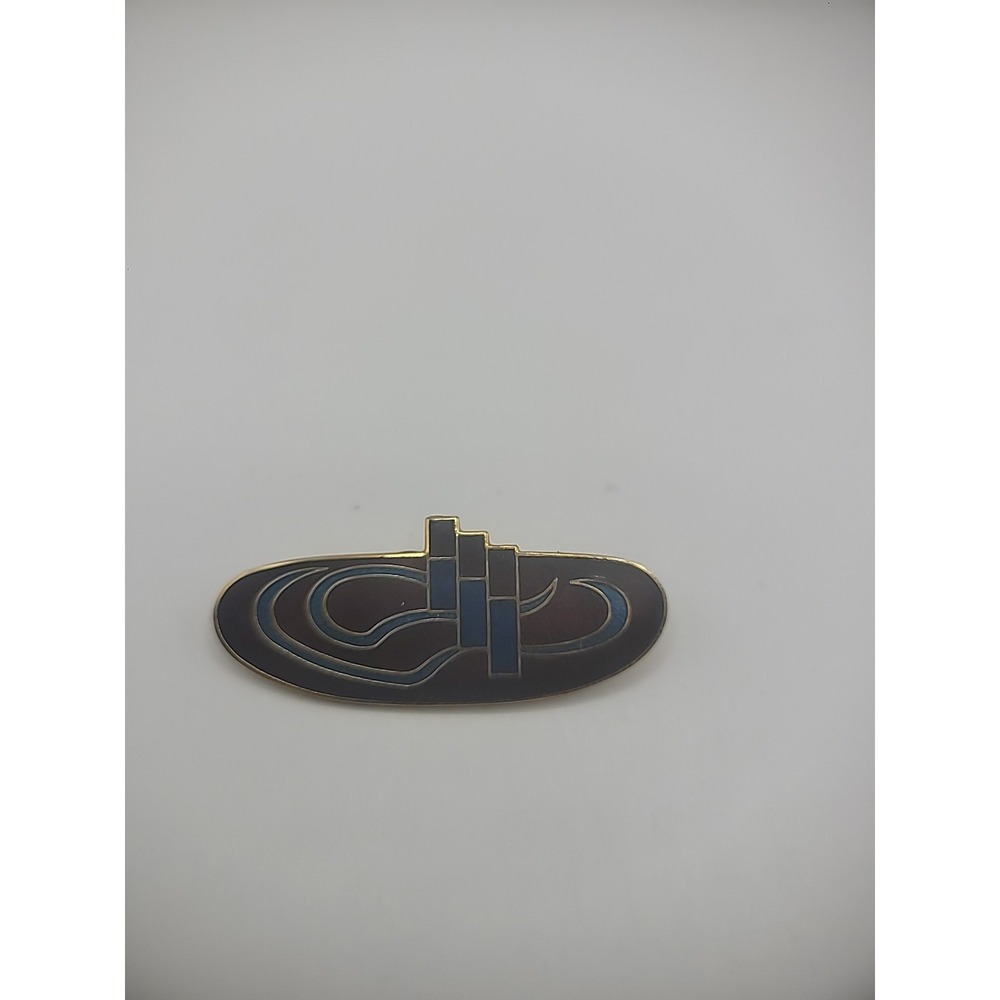 Vintage Roman Brooch Pin Gold Tone Swirls Pylons Red Blue Jewelry Costume